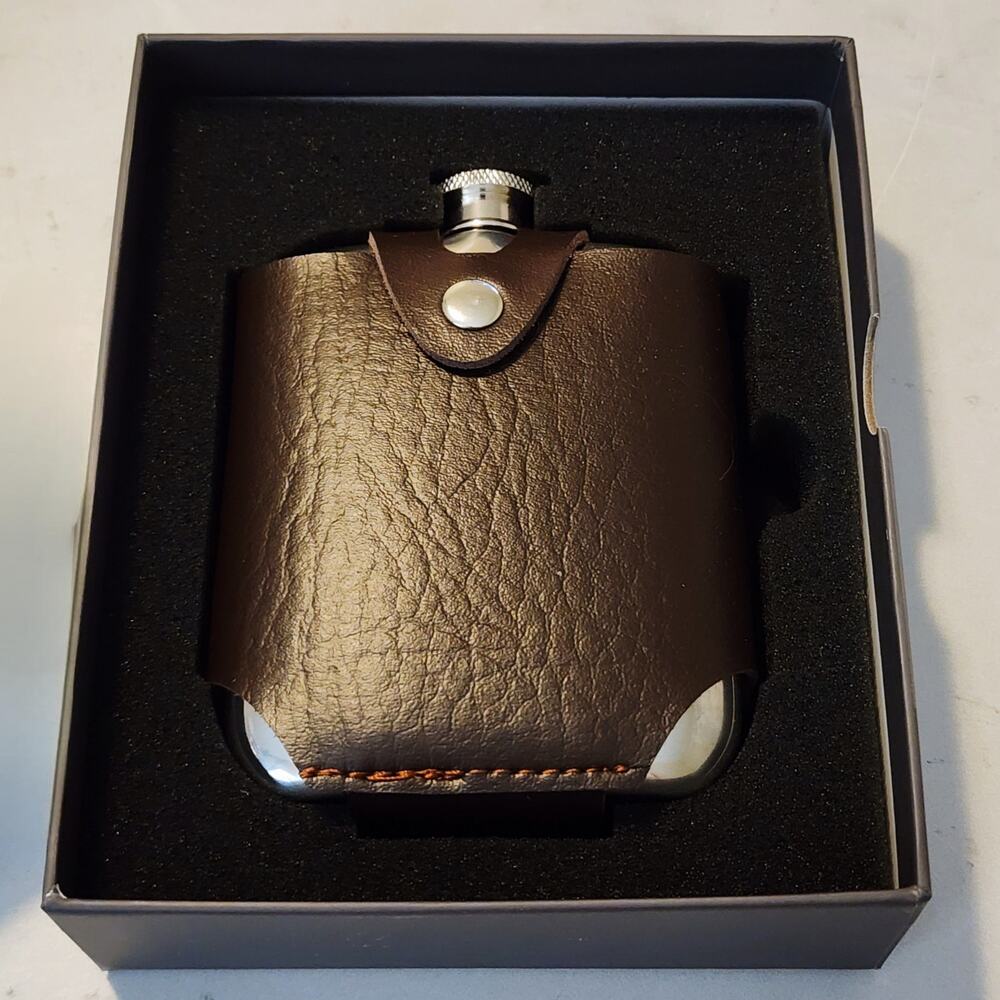 Stainless Steel Flask with Faux Leather Cover - Picture 2 of 6